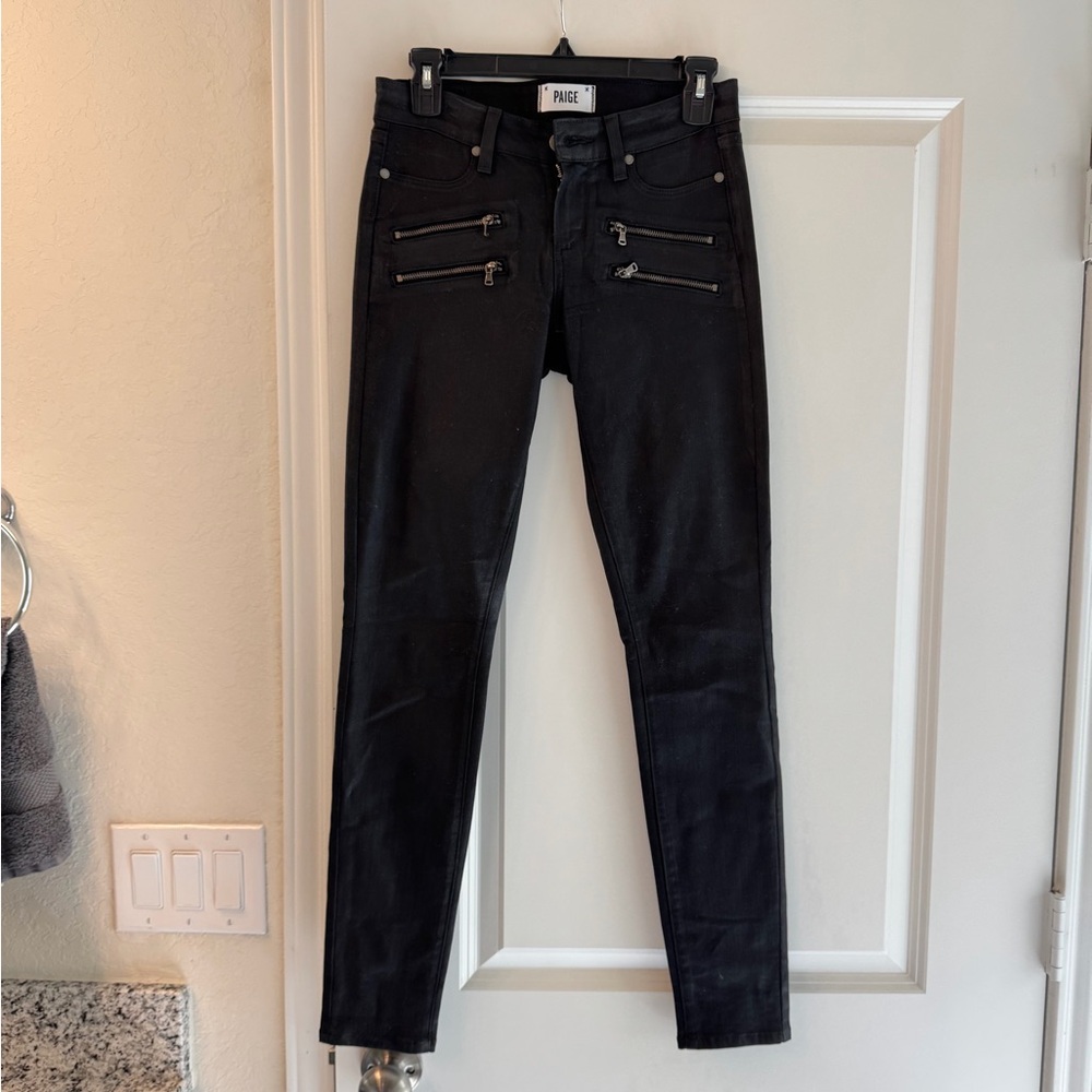 PAIGE Jet Black Denim with Zipper Accents